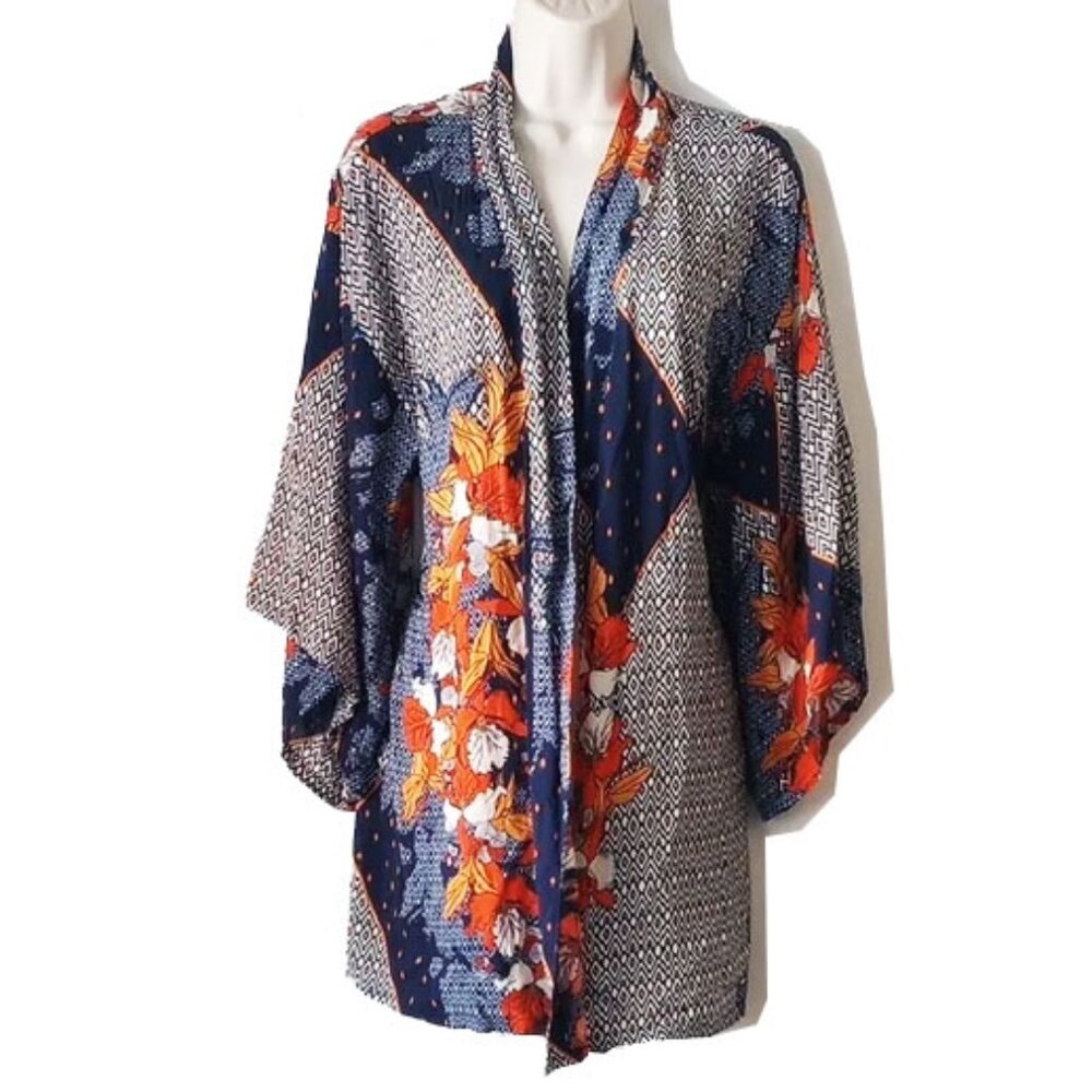 *50off3* Josie Natori Kimono Robe M Geometric Floral Print
